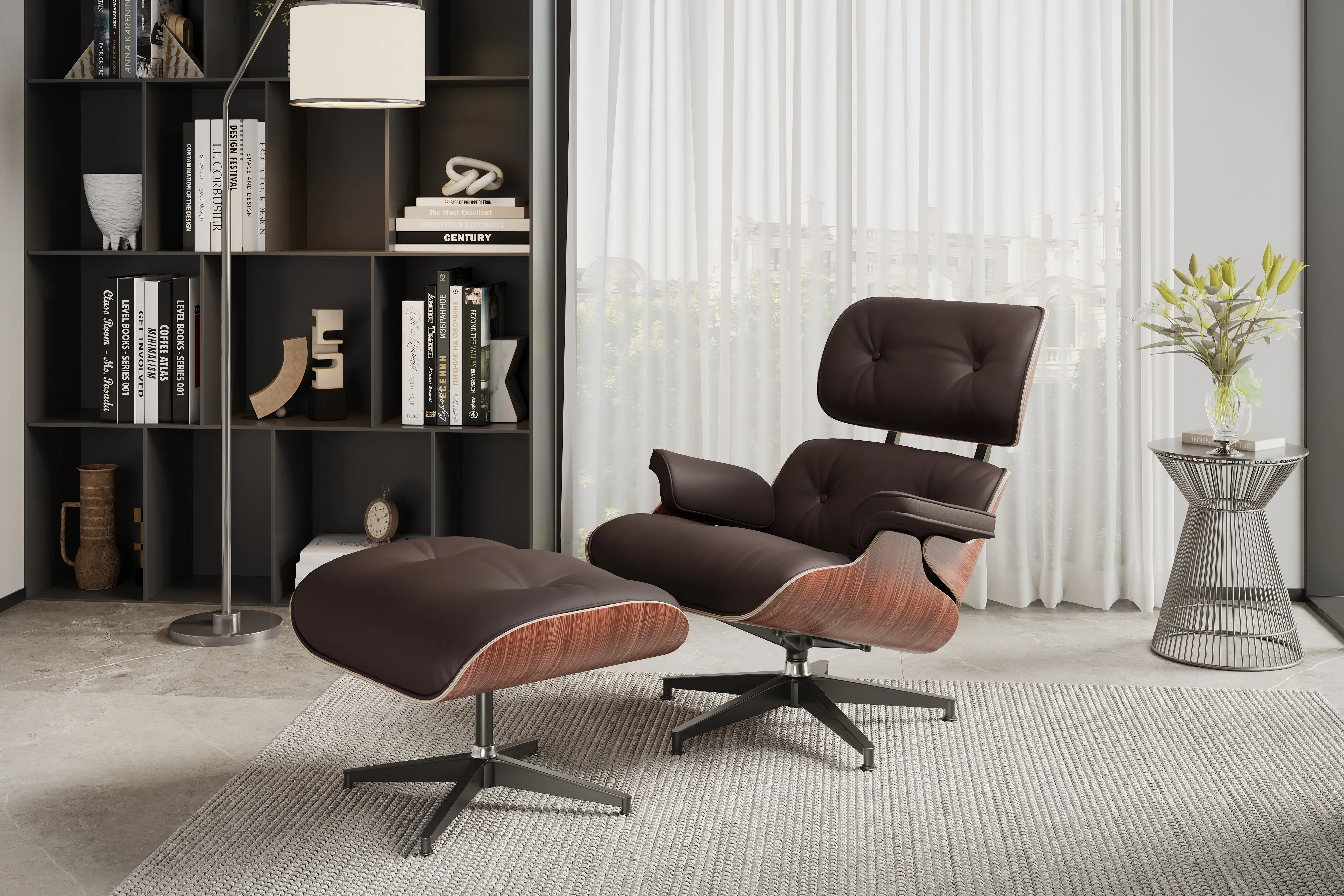 Valencia Armoni Eames Replica Top Grain Leather Lounge Chair & Ottoman, Dark Chocolate