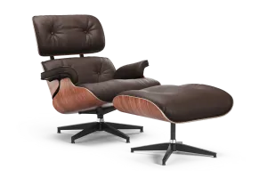 Valencia Armoni Eames Replica Top Grain Leather Lounge Chair & Ottoman, Dark Chocolate