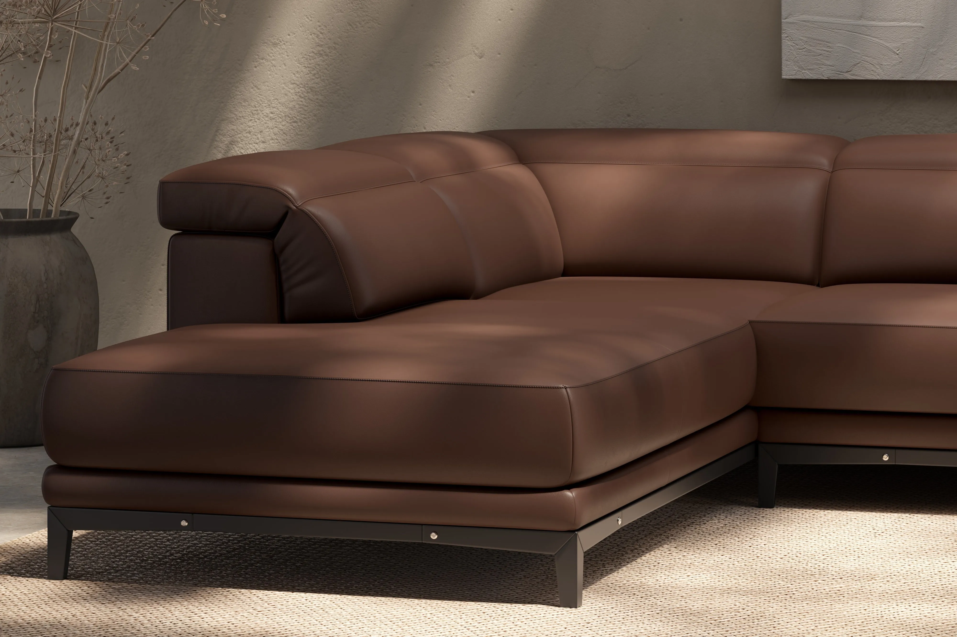 Valencia Valletta Top Grain Leather Sofa, L-Shape with Left Chaise, Dark Brown