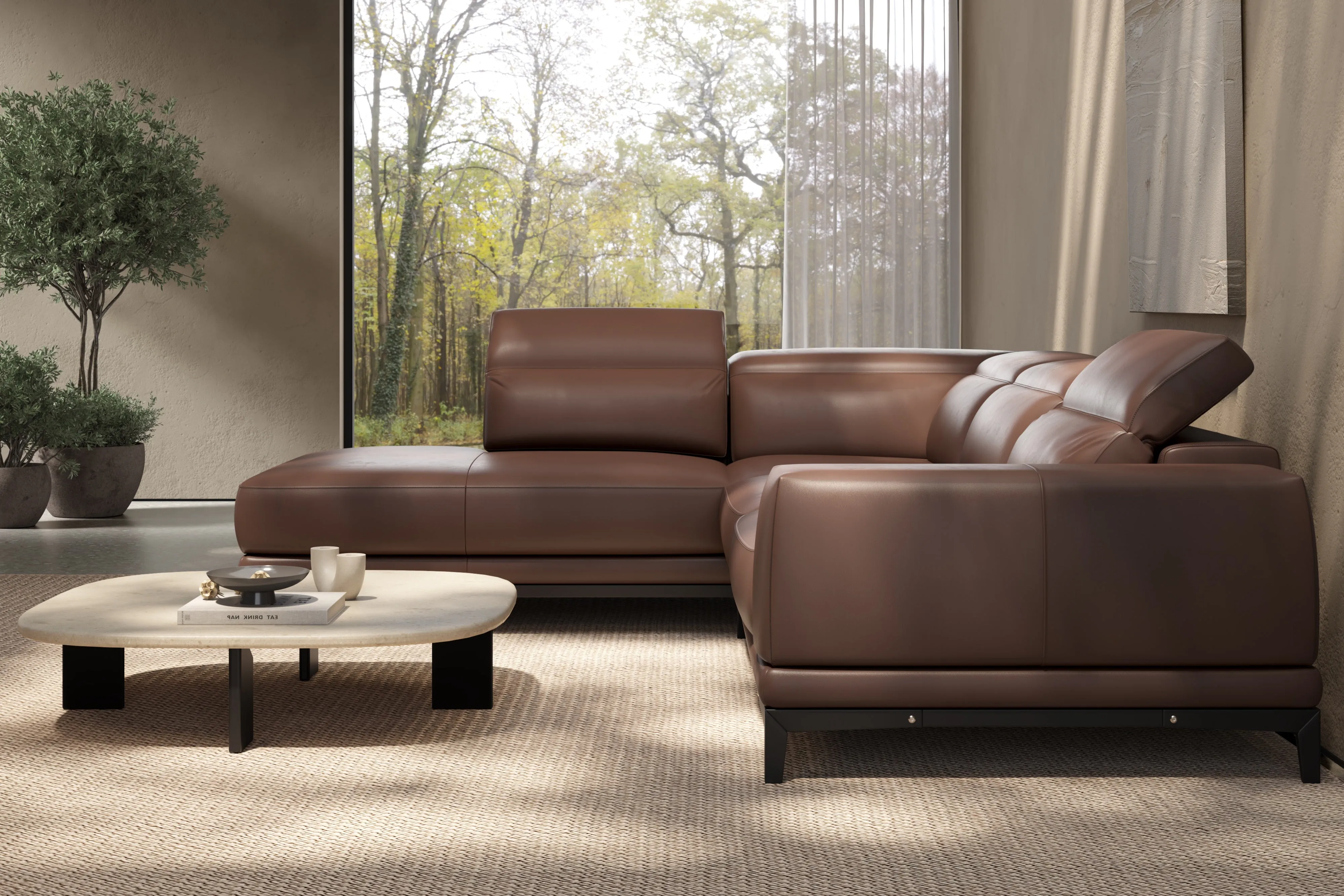 Valencia Valletta Top Grain Leather Sofa, L-Shape with Left Chaise, Dark Brown