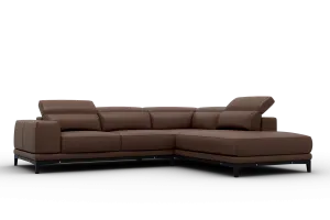 Valencia Valletta Top Grain Leather Sofa, L-Shape with Right Chaise, Dark Brown