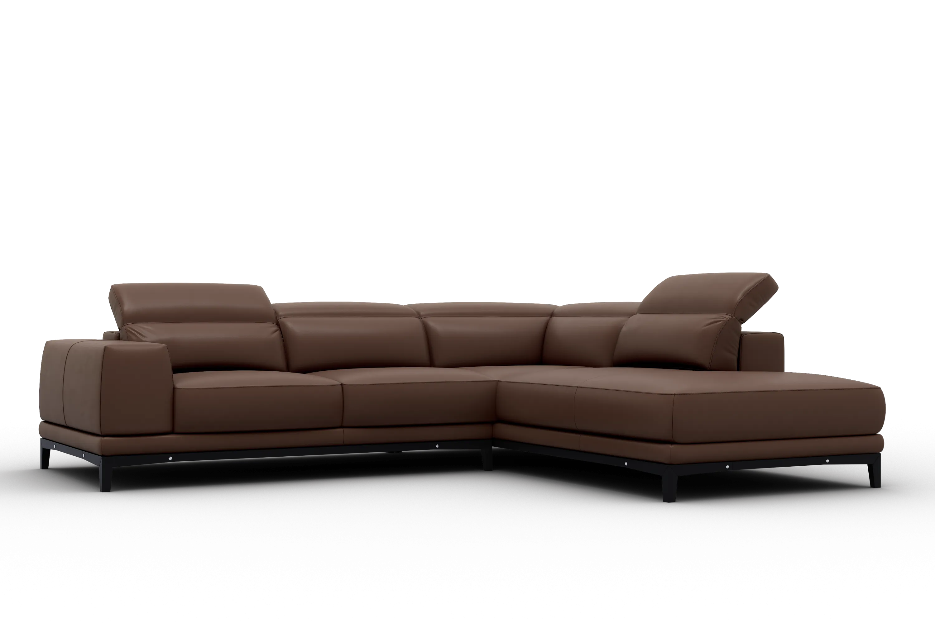 Valencia Valletta Top Grain Leather Sofa, L-Shape with Right Chaise, Dark Brown