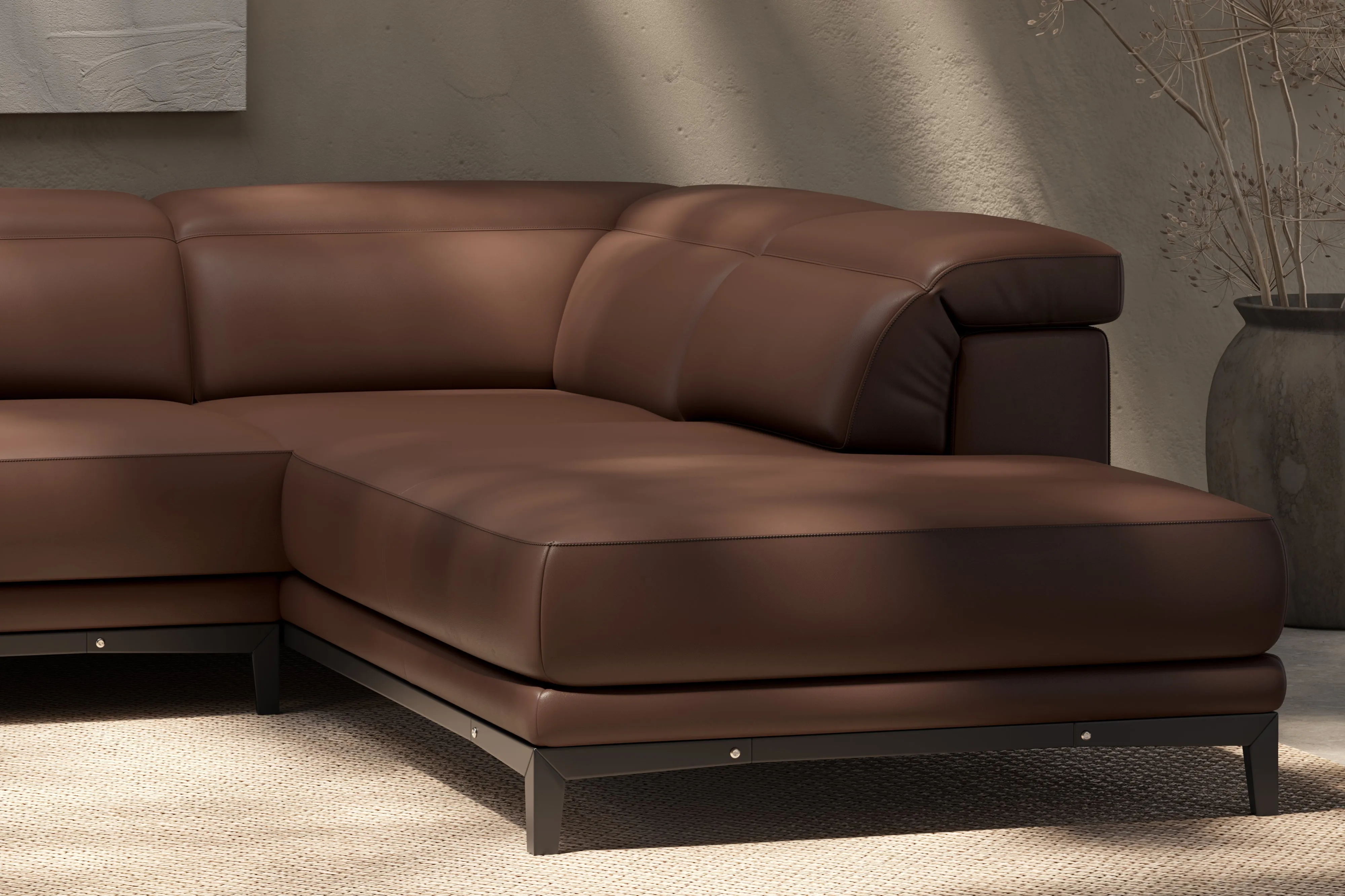 Valencia Valletta Top Grain Leather Sofa, L-Shape with Right Chaise, Dark Brown