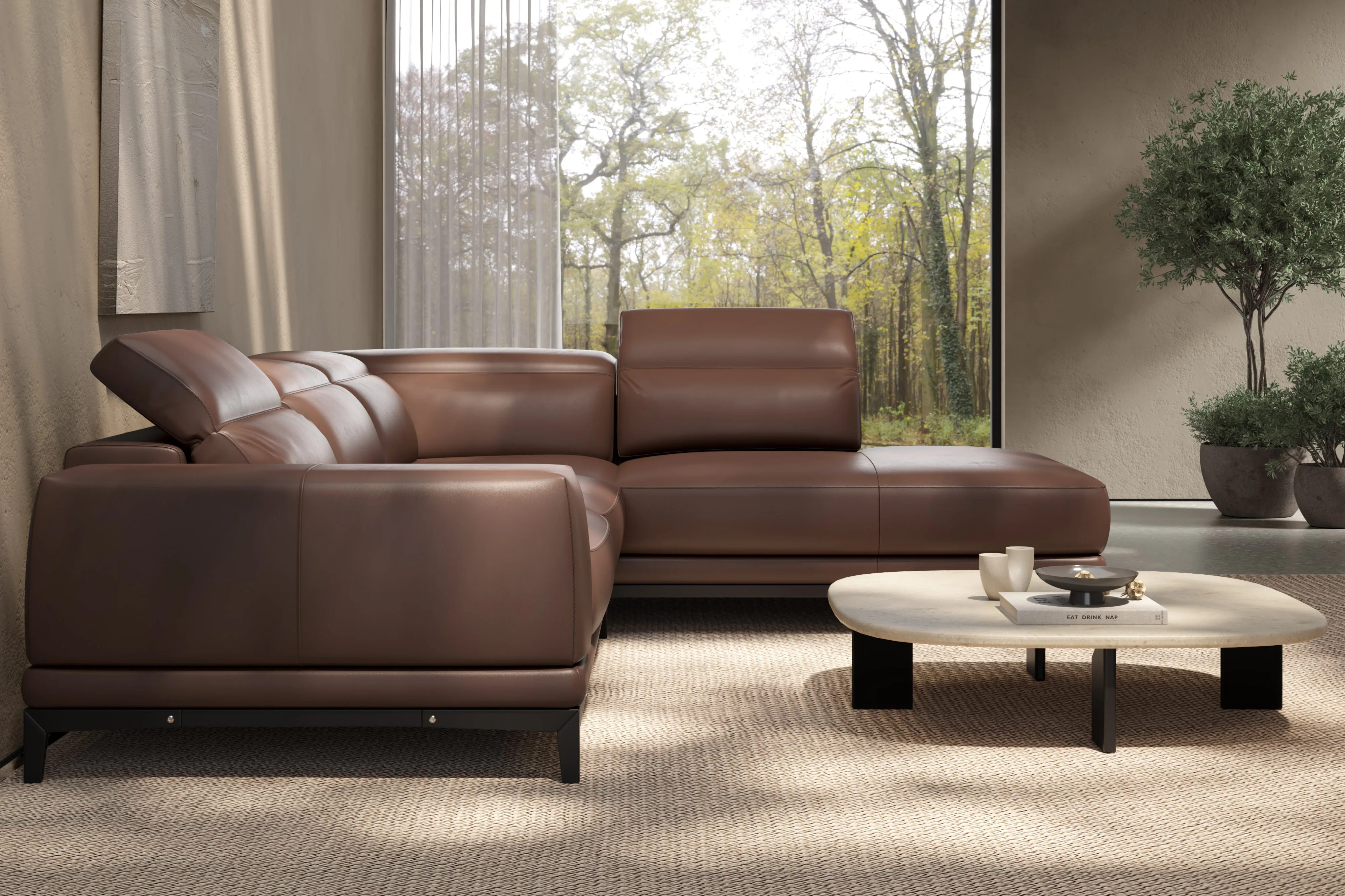 Valencia Valletta Top Grain Leather Sofa, L-Shape with Right Chaise, Dark Brown