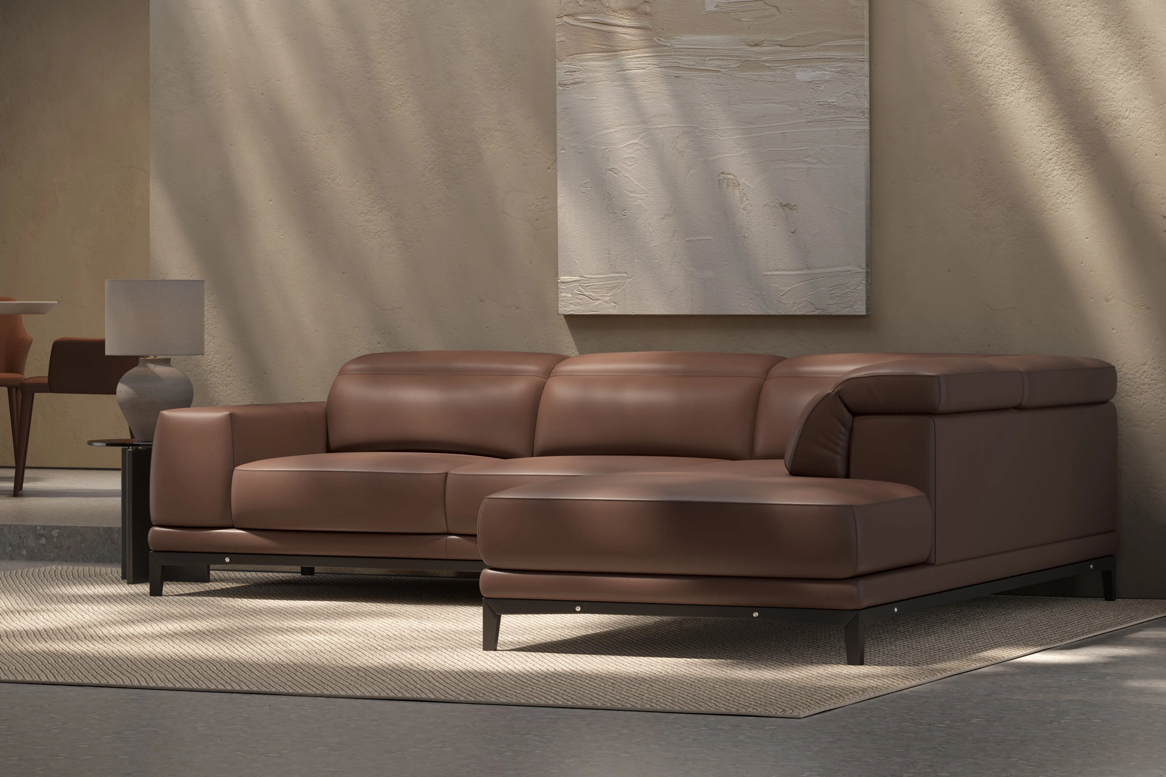 Valencia Valletta Top Grain Leather Sofa, L-Shape with Right Chaise, Dark Brown