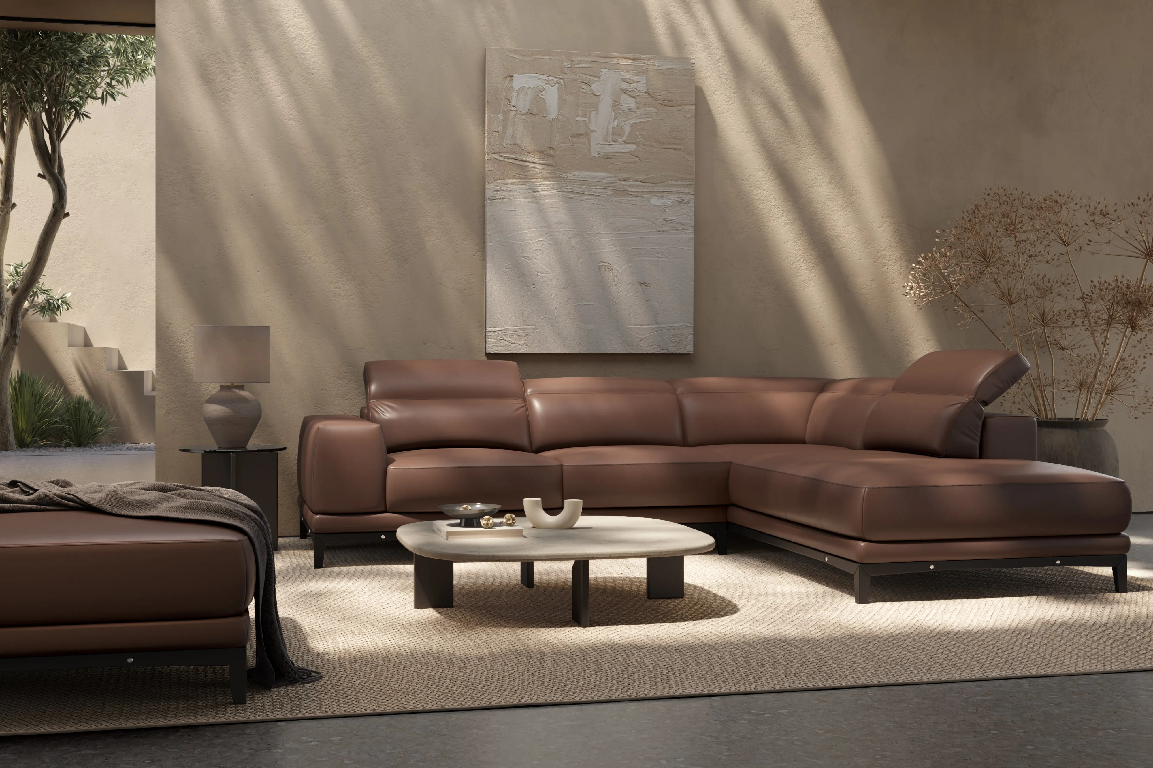 Valencia Valletta Top Grain Leather Sofa, L-Shape with Right Chaise, Dark Brown