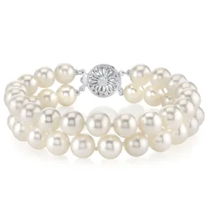 White Freshwater Double Pearl Bracelet, 7.5-8.0mm