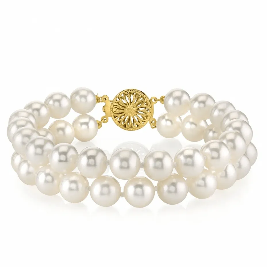 White Freshwater Double Pearl Bracelet, 7.5-8.0mm